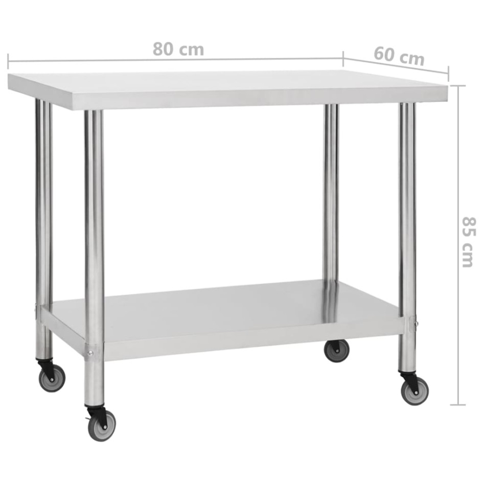 Mesa de trabajo para cocina con ruedas acero inox 80x60x85