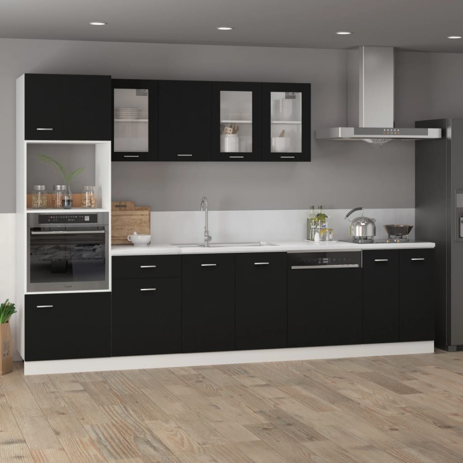 Armario de microondas madera contrachapada negro 60x57x207