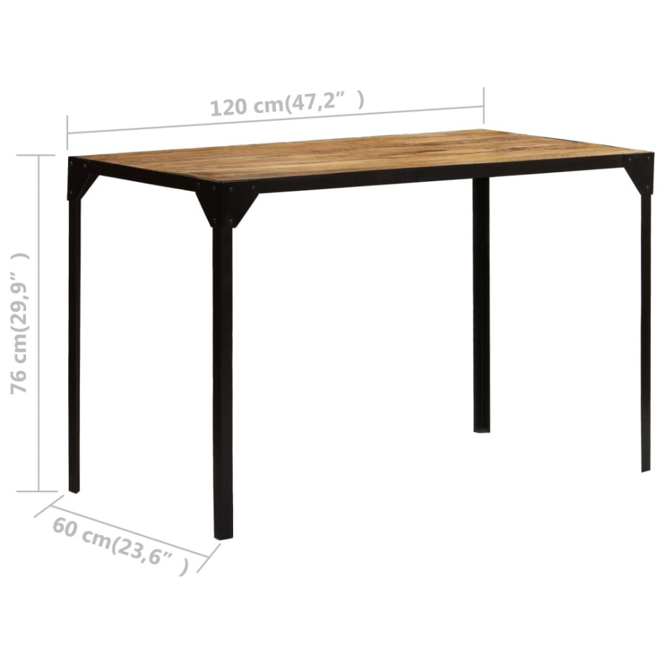 Mesa de comedor madera maciza de mango rugosa y acero 120