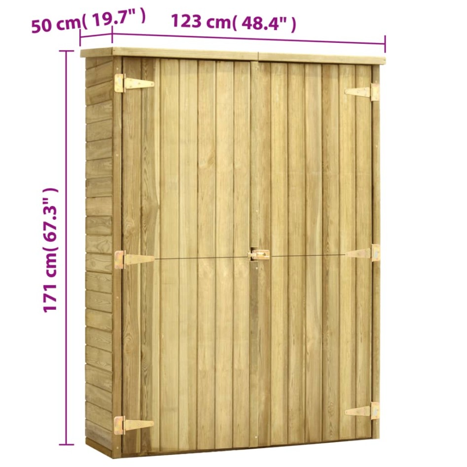 Caseta herramientas jardín madera pino impregnada 123x50x171