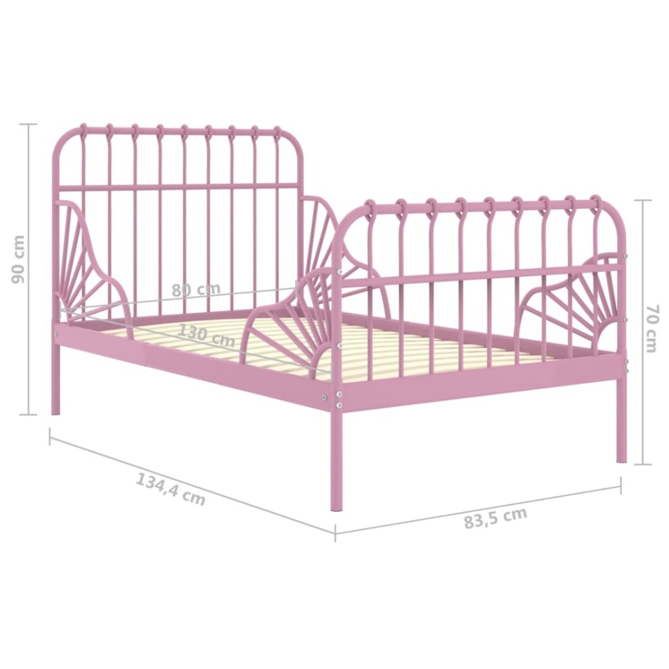 Estructura de cama extensible metal rosa 80x130/200