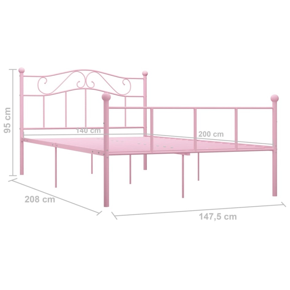 Estructura de cama de metal rosa 140x200