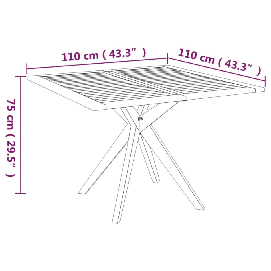 Mesa de jardín madera maciza de acacia 110x110x75