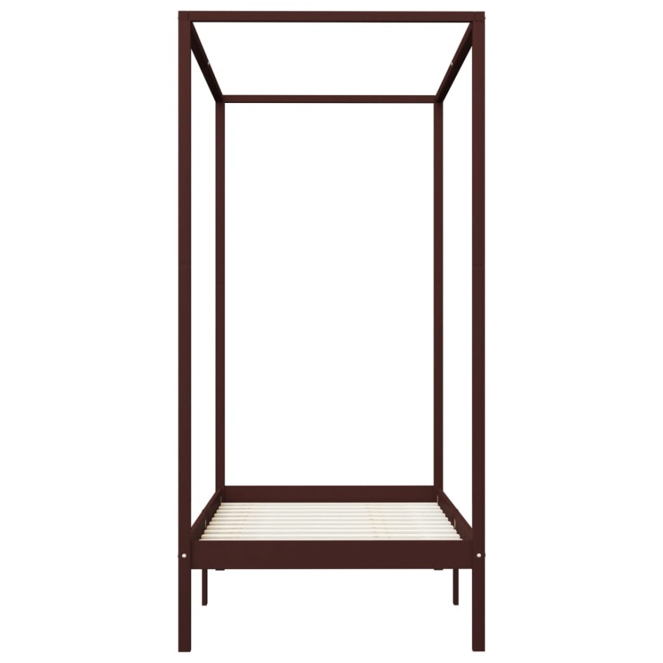 Cama con dosel de madera maciza de pino marrón oscuro 90x200