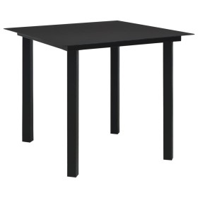 Mesa de comedor de jardín acero y vidrio negra 80x80x74