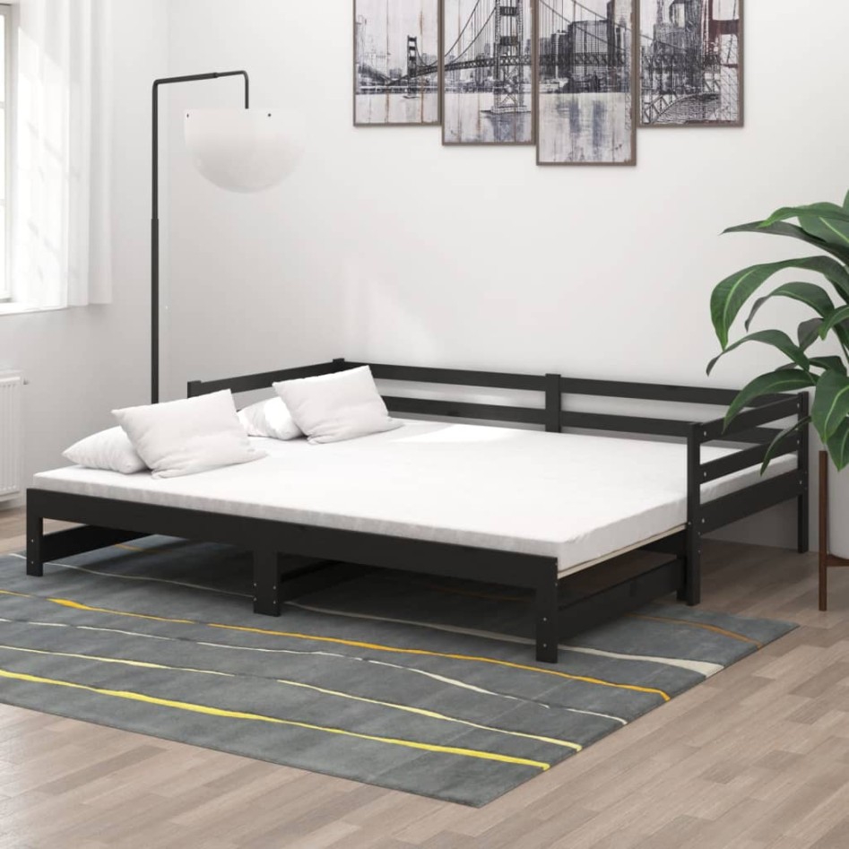 Sofá cama extraíble madera maciza de pino negro 2x(90x200)