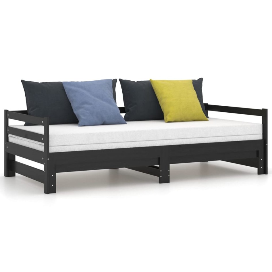 Sofá cama extraíble madera maciza de pino negro 2x(90x200)
