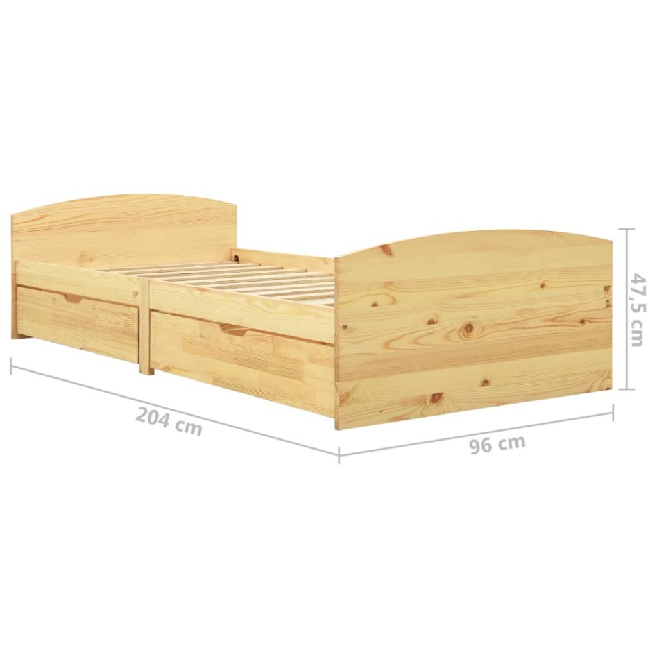 Estructura de cama con 2 cajones madera maciza pino 90x200