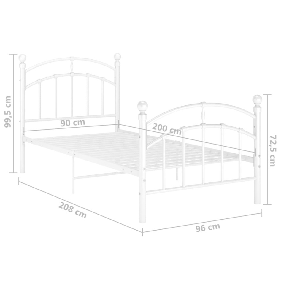 Estructura de cama de metal blanco 90x200