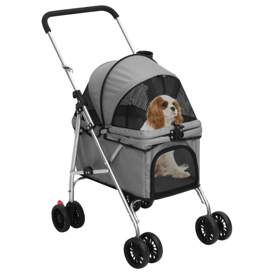 Cochecito para perros plegable tela oxford gris 76x50x100