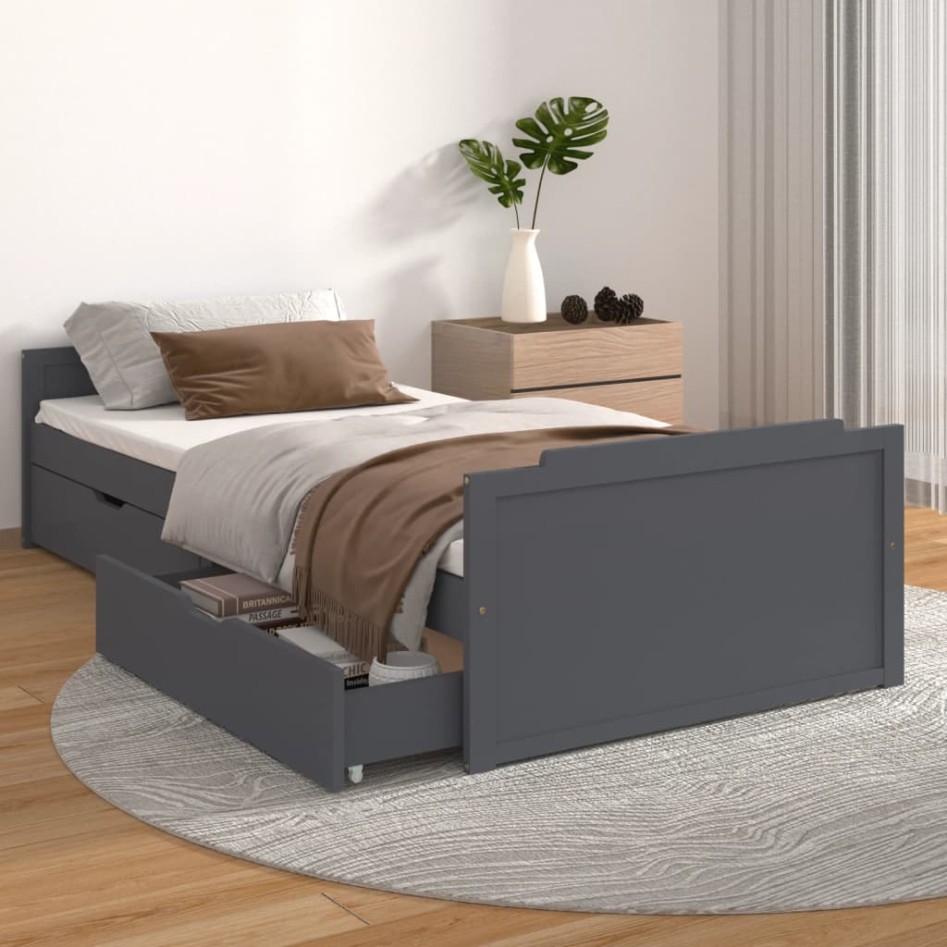 Estructura cama con cajones madera maciza de pino gris