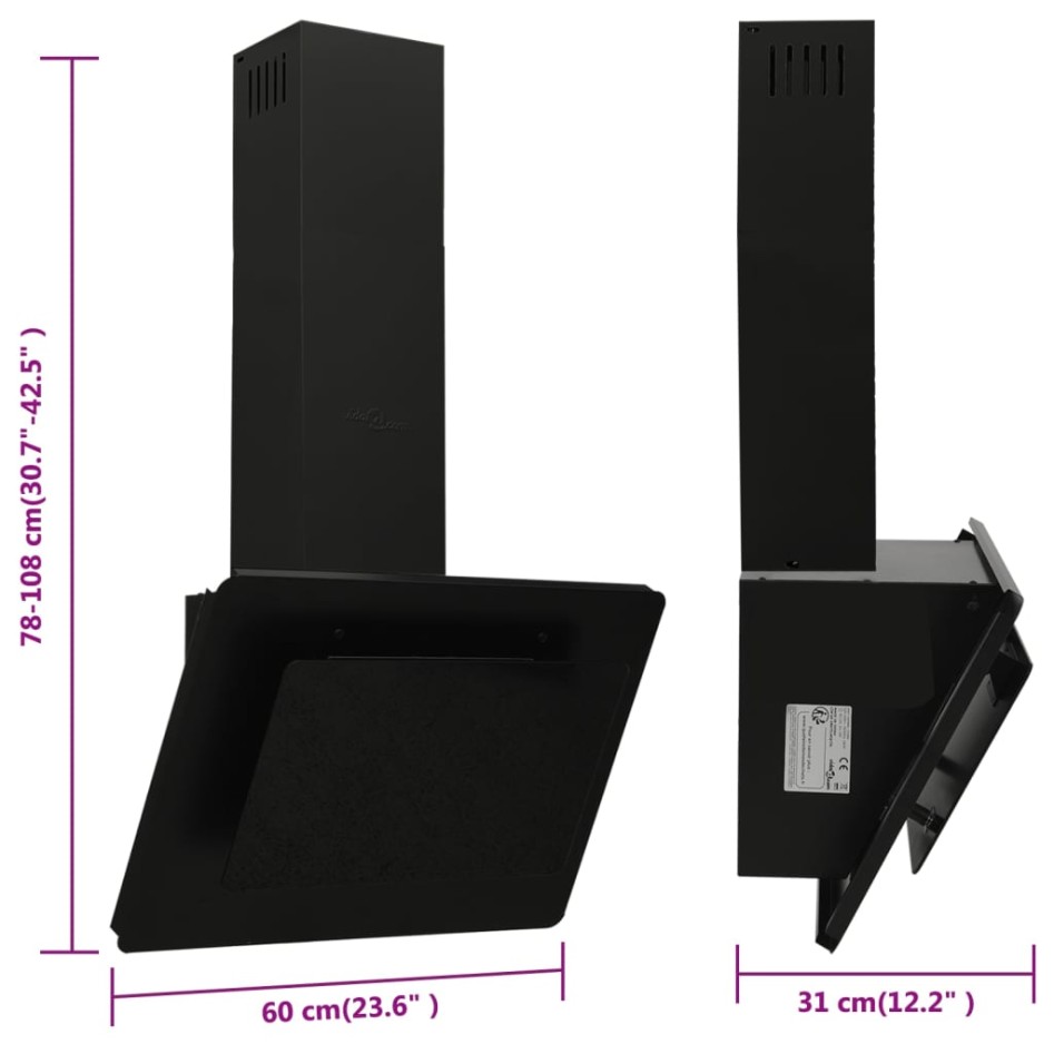 Campana extractora acero inoxidable vidrio templado negro 60