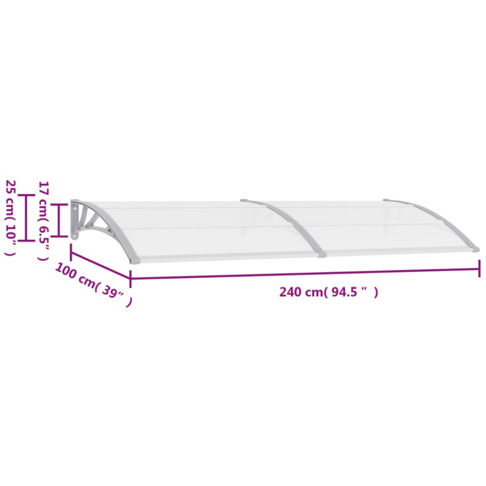 Marquesina para puerta PC gris 240x100