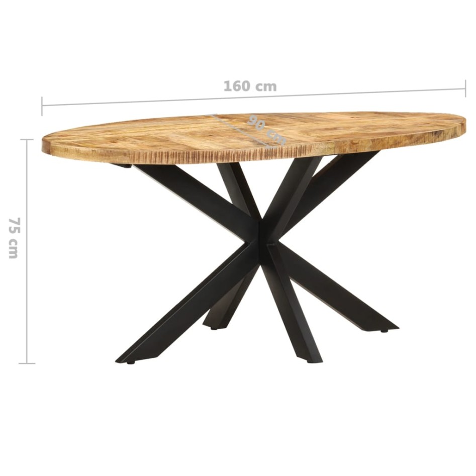 Mesa de comedor de madera de mango rugosa 160x90x75