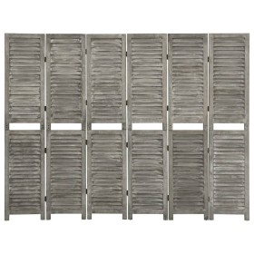 Biombo de 6 paneles de madera maciza gris 214x166