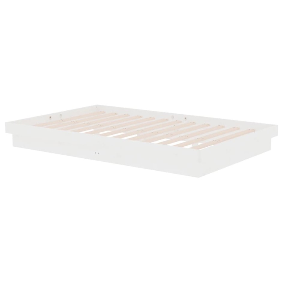 Estructura de cama doble pequeña madera maciza blanca