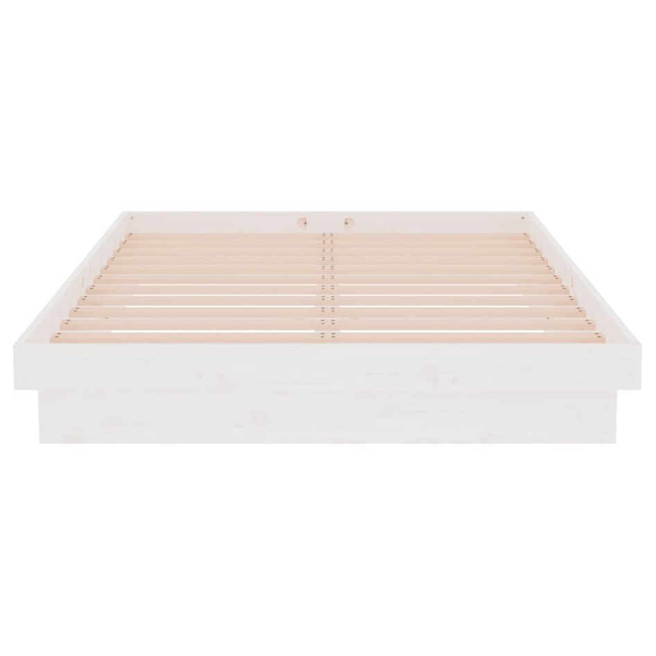 Estructura de cama doble pequeña madera maciza blanca