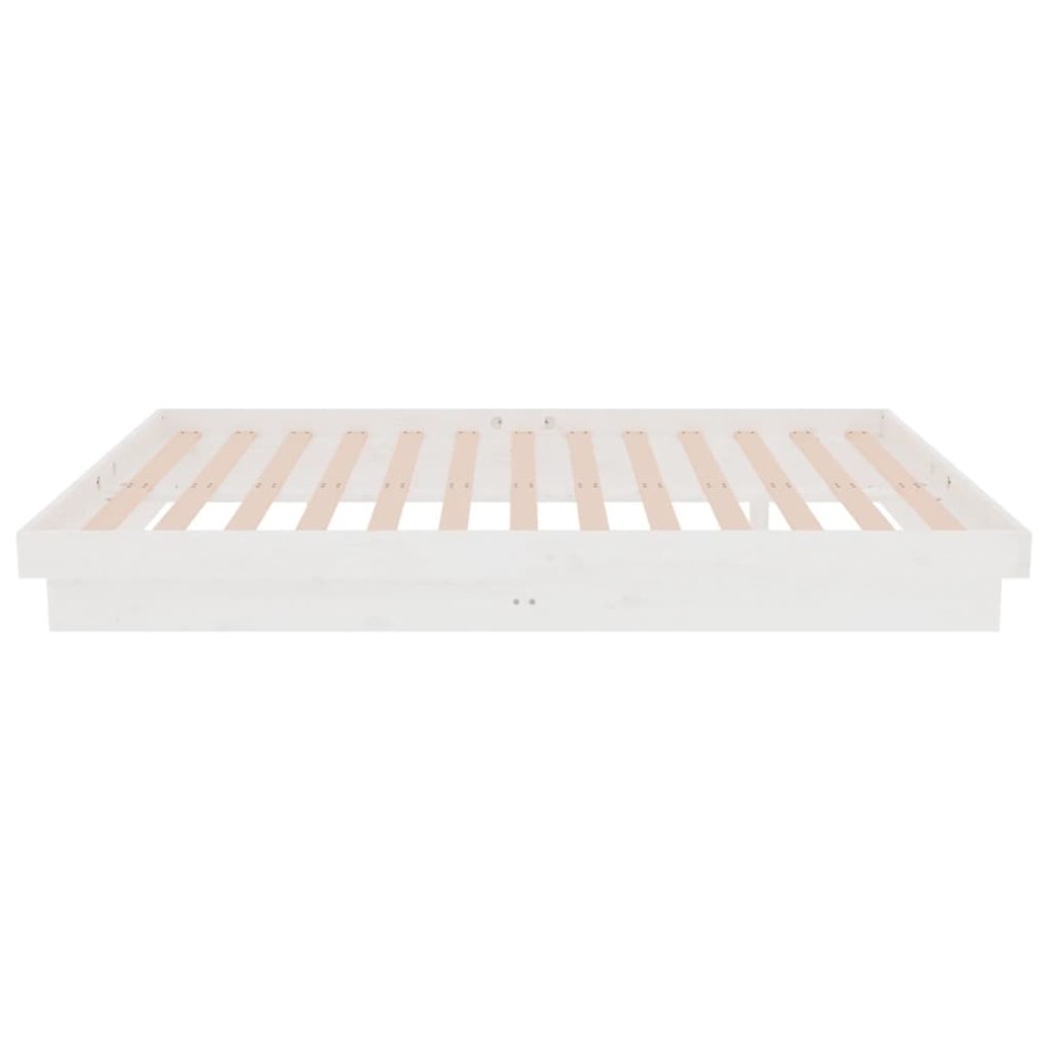 Estructura de cama doble pequeña madera maciza blanca