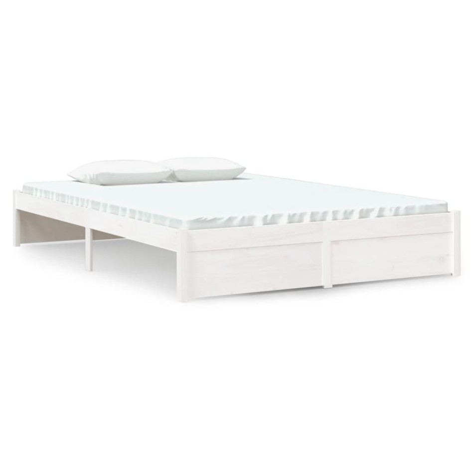 Estructura de cama de madera maciza blanca 140x190