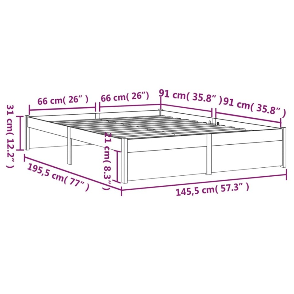 Estructura de cama de madera maciza blanca 140x190