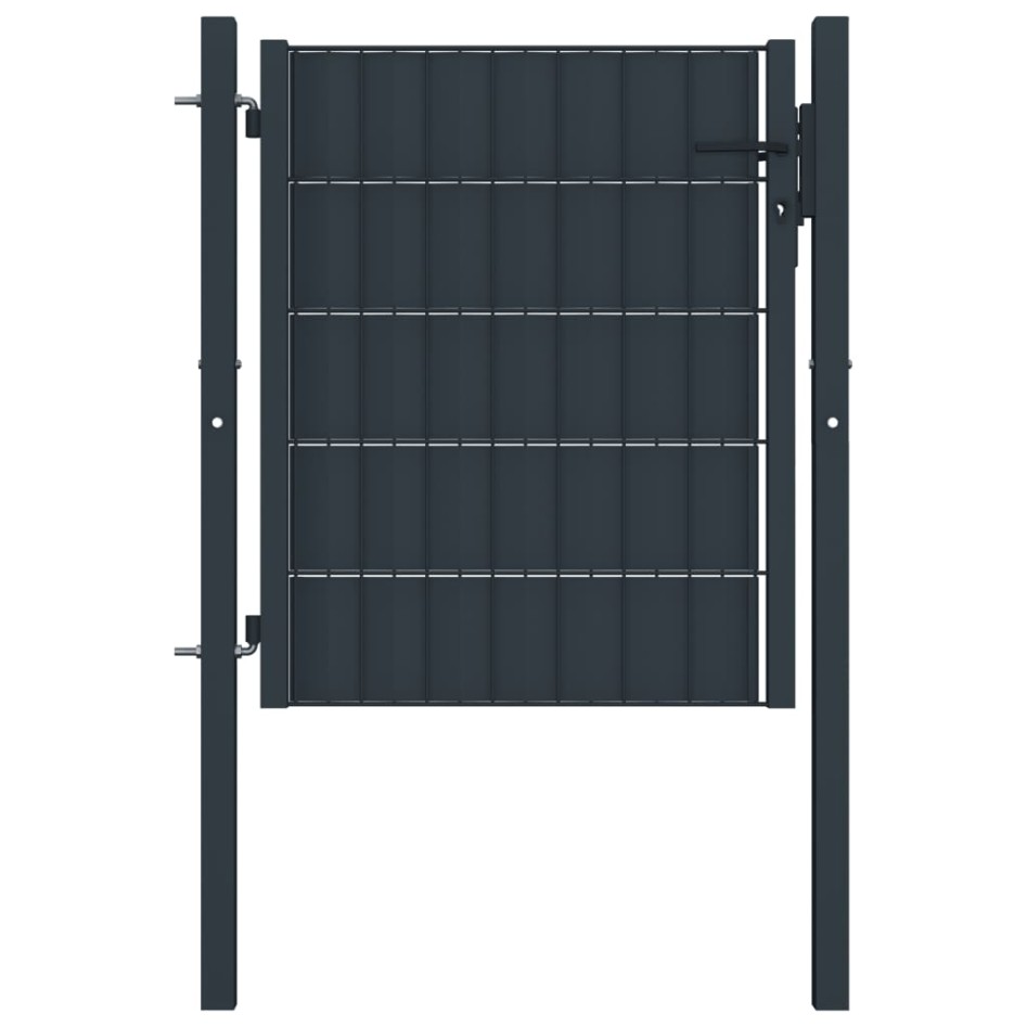 Puerta de valla de PVC y acero gris antracita 100x81