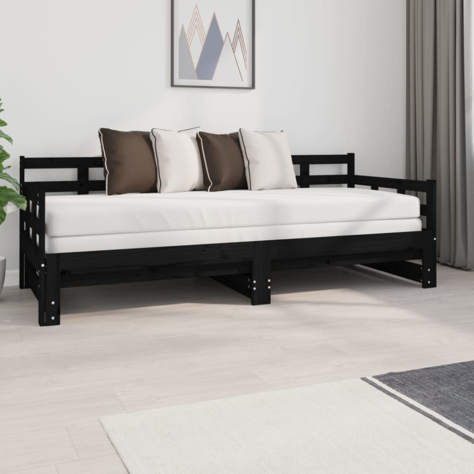 Sofá cama extraíble madera maciza de pino negro 2x(80x200)