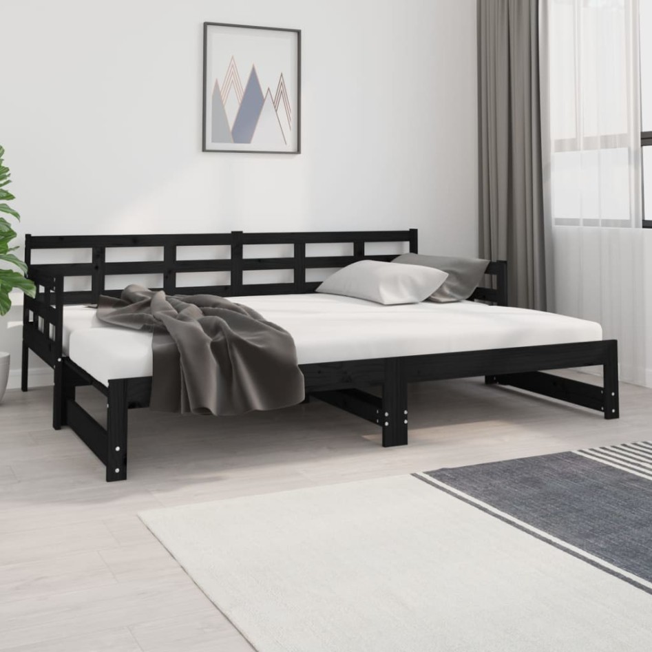 Sofá cama extraíble madera maciza de pino negro 2x(80x200)