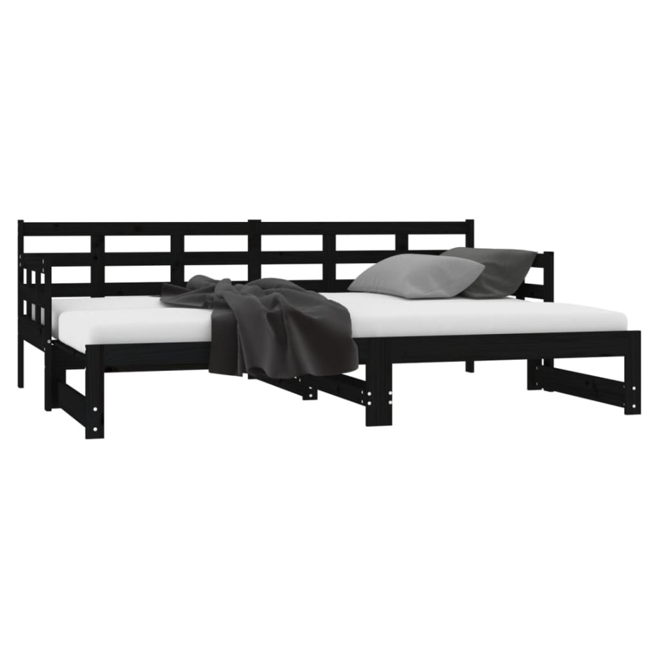 Sofá cama extraíble madera maciza de pino negro 2x(80x200)