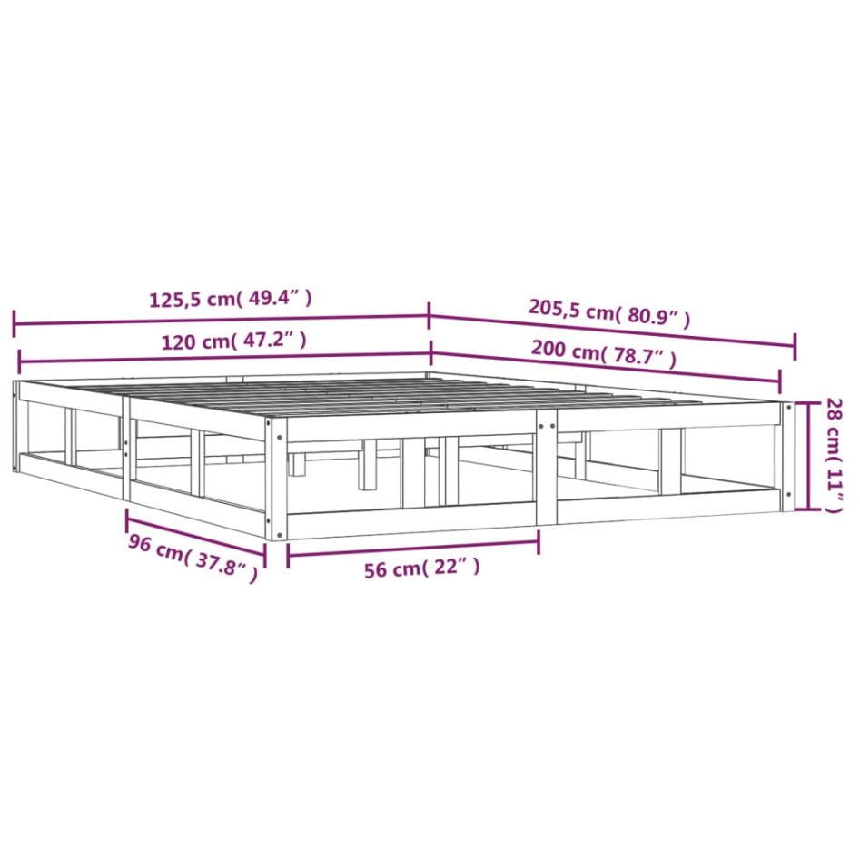 Estructura de cama madera maciza negra 120x200