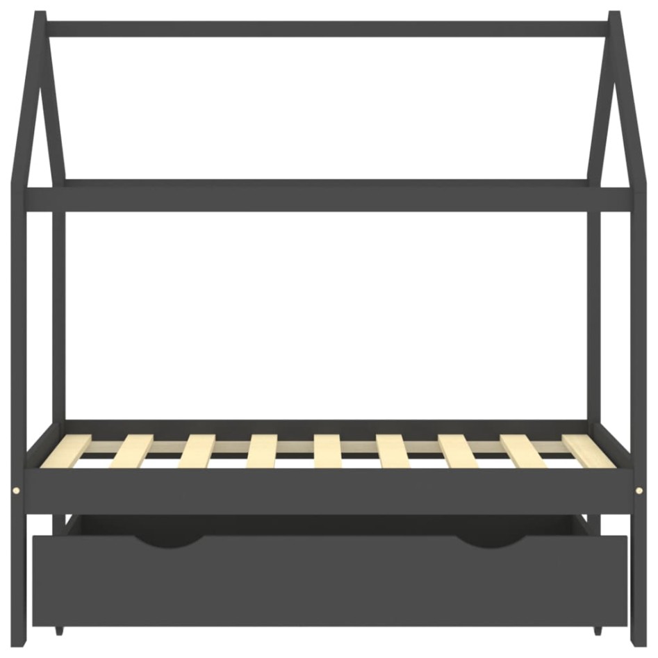Estructura de cama infantil y cajón madera pino gris
