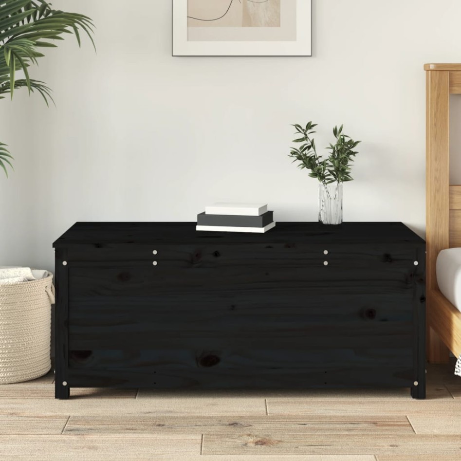 Caja de almacenaje madera maciza de pino negro 110x50x45,5