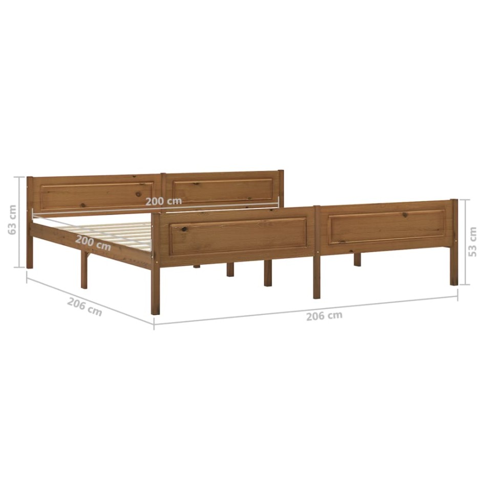 Estructura de cama madera maciza pino marrón miel 200x200