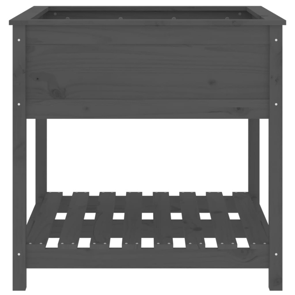 Jardinera con estante madera maciza pino gris 82,5x82,5x81