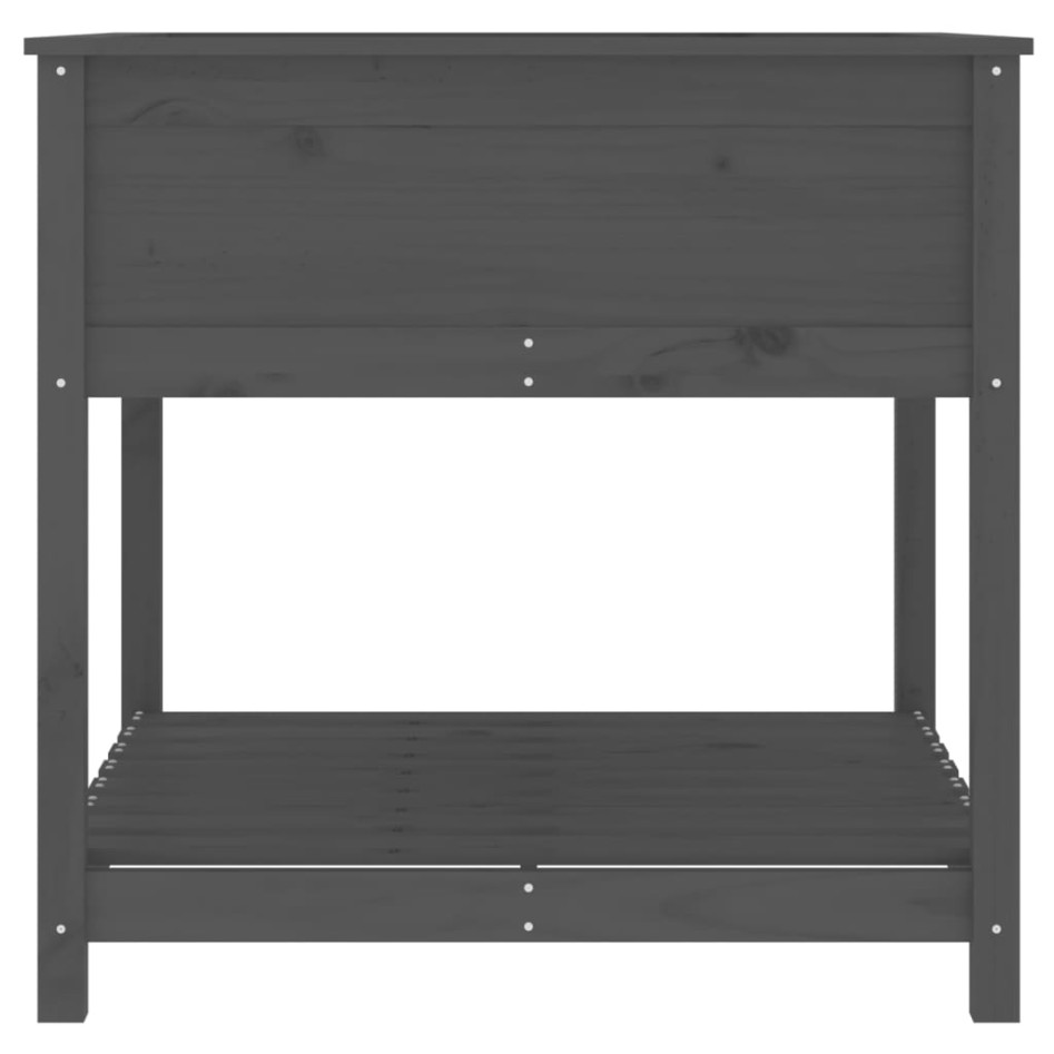 Jardinera con estante madera maciza pino gris 82,5x82,5x81