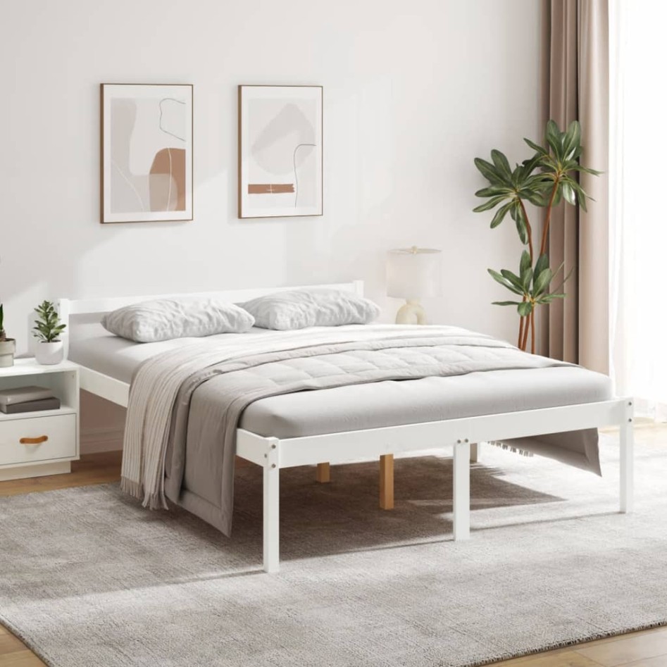 Cama para personas mayores madera maciza pino blanca 160x200