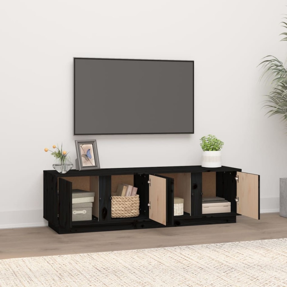 Mueble de TV madera maciza de pino negro 140x40x40