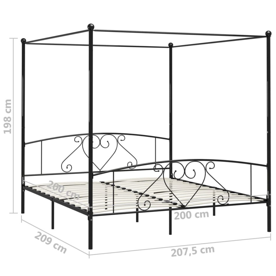 Estructura de cama con dosel metal negro 200x200