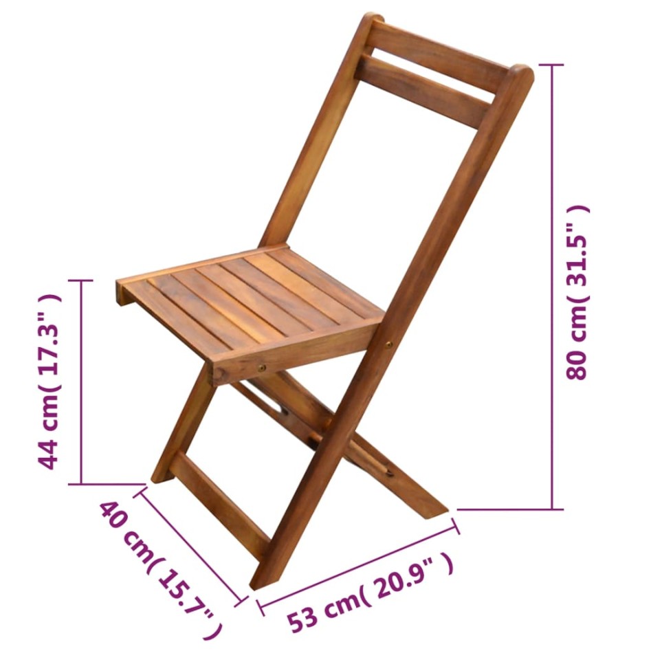 Mesa y sillas bistró plegables 3 pzas madera maciza de