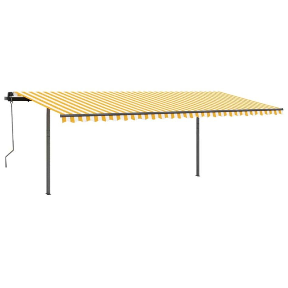 Toldo manual retráctil con postes amarillo y blanco 3,5x2,5
