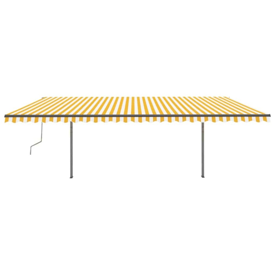 Toldo manual retráctil con postes amarillo y blanco 3,5x2,5