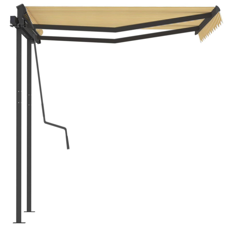 Toldo manual retráctil con postes amarillo y blanco 3,5x2,5