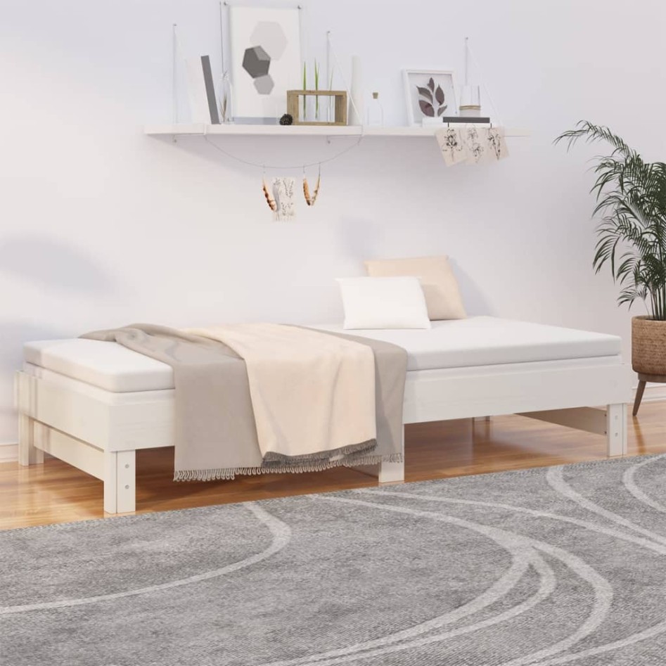 Sofá cama extraíble madera maciza de pino blanco 2x(90x200)