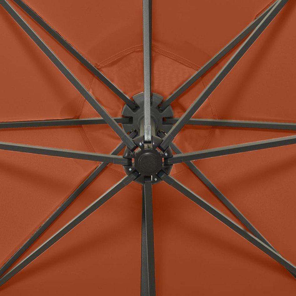 Sombrilla voladiza con poste y luces LED terracota 300