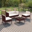 Set muebles de jardín 5 pzas y cojines ratán sintético marrón