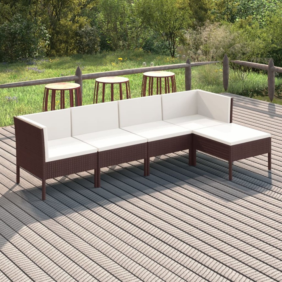 Set muebles de jardín 5 pzas y cojines ratán sintético