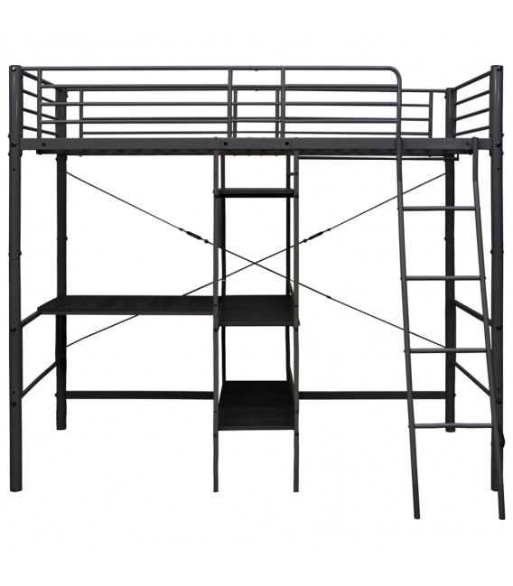 Estructura de litera con mesa de metal negra 90x200 cm