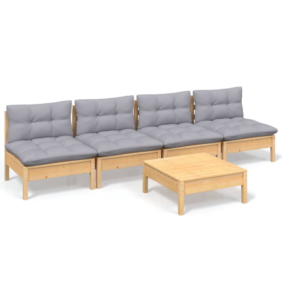 Juego de muebles de jardín 5 pzas y cojines madera pino