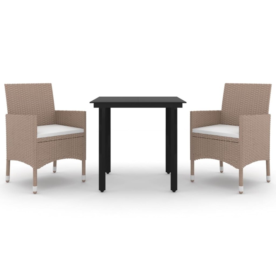 Set comedor de jardín 3 pzas y cojines ratán sintético y
