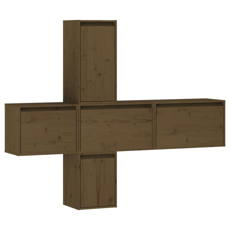 Muebles para TV 5 piezas madera maciza de pino marrón