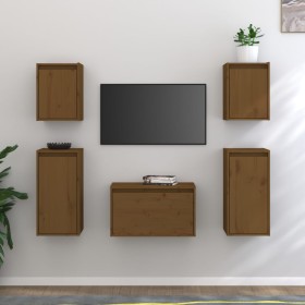 Muebles para TV 5 piezas madera maciza de pino marrón